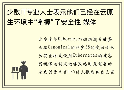 少数IT专业人士表示他们已经在云原生环境中“掌握”了安全性 媒体