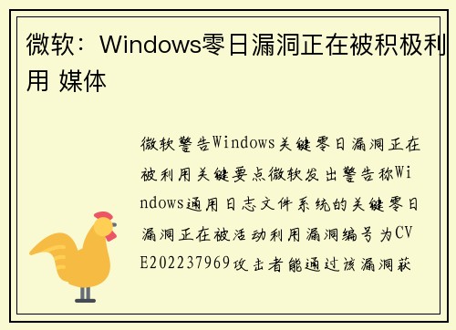 微软：Windows零日漏洞正在被积极利用 媒体